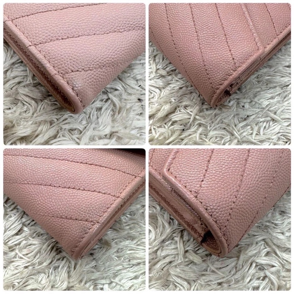 Yves Saint Laurent Blush Chevron Caviar Leather Wallet - Picture 8 of 10